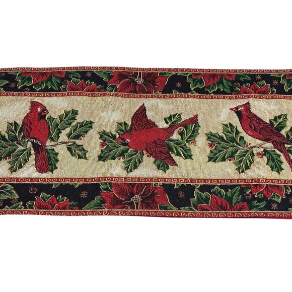 St. Nicholas Square Cardinals Holly Poinsettia 64" Table Runner Christmas Decor - Picture 5 of 5